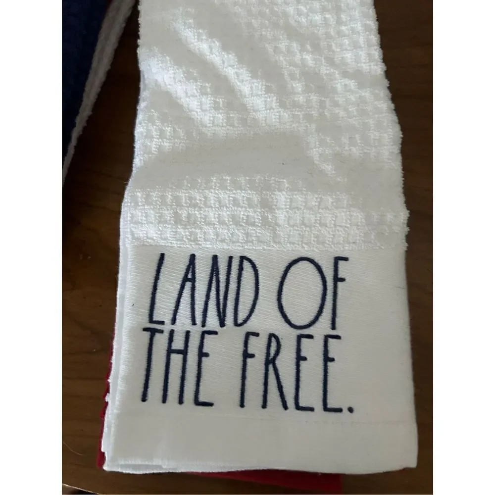 Rae Dunn Set of 3 Towels LAND OF THE FREE, HOME OF THE BRAVE, HOME SWEET HOME